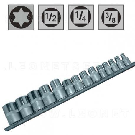 Juego de 9 vasos Torx cortos con cuadradillo 1/2