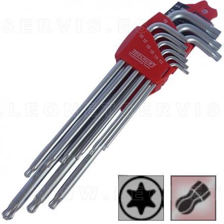 Juego de 9 llaves torx extra largas con extremo magnético