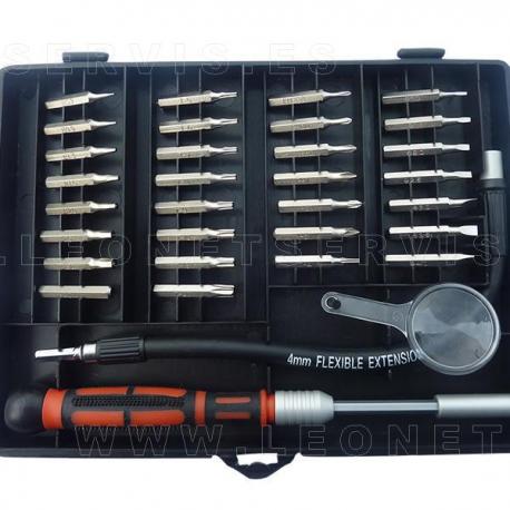 Conjunto de destornilladores de precisión con varilla telescópica y flexible