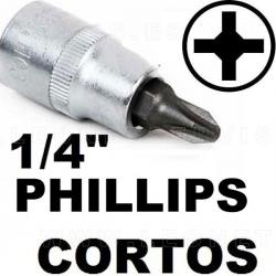 Vasos cortos 37 mm 1/4" con puntas philips acero crv (50bv30)