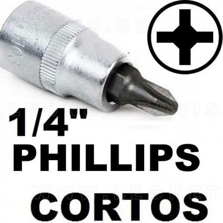 Vasos cortos 37 mm 1/4" con puntas philips acero crv (50bv30)