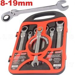 Juego de llaves combinadas con carraca de cabeza flexible. 7 piezas