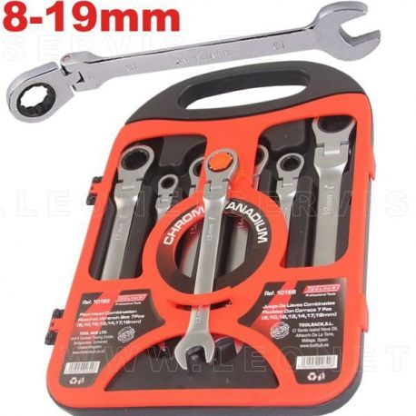 Juego de llaves combinadas con carraca de cabeza flexible. 7 piezas