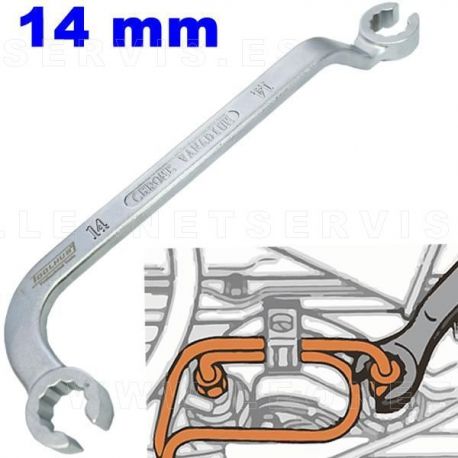 Llave abierta con dos tipos de curvatura para inyectores diesel