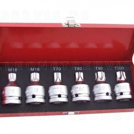 Juego de puntas en vaso 3/4" torx inviolables y xzn inviolables 6 piezas