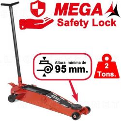 Gato de carretilla MEGA de 2 toneladas BAJO 95 mm. Mecanismo Safety Lock