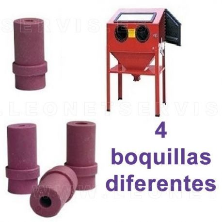 4 boquillas de recambio  DIFERENTES para la cabina de arenar 0036, 0019 y 10077