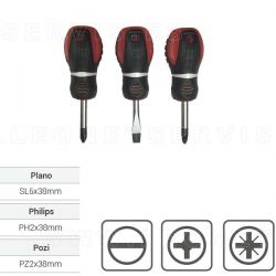 Juego de 3 destornilladores cortos Plano, PH y PZ