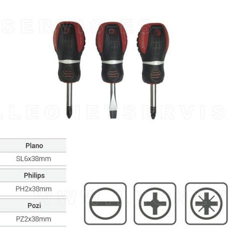 Juego de 3 destornilladores cortos Plano, PH y PZ