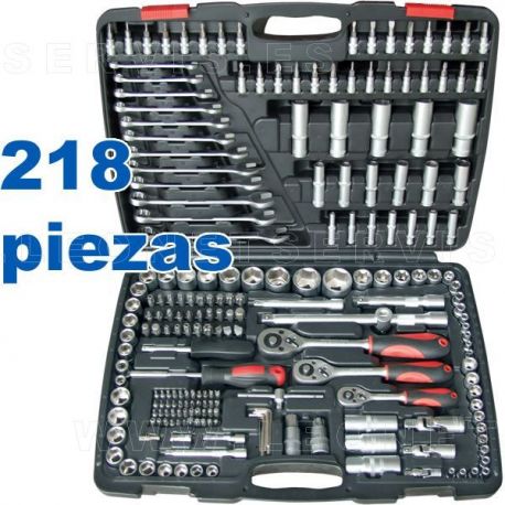 Maletín de herramientas de 218 piezas y tres carracas