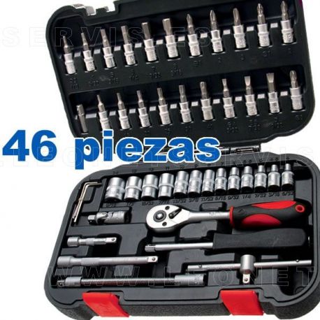 Maletín de herramientas de 46 piezas y una carraca de 1/4" de 72 dientes