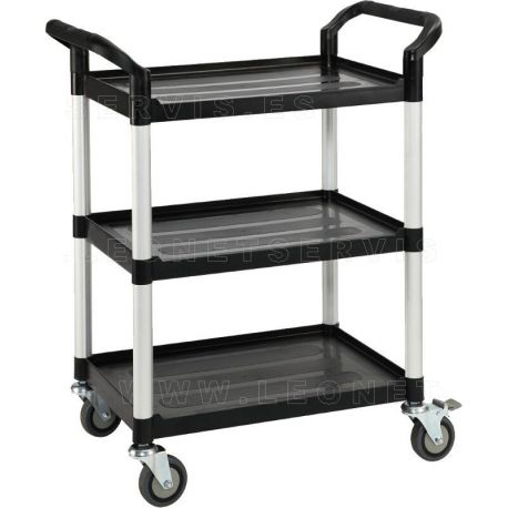 Carro de taller de polipropileno de 3 bandejas y ruedas de goma y frenos