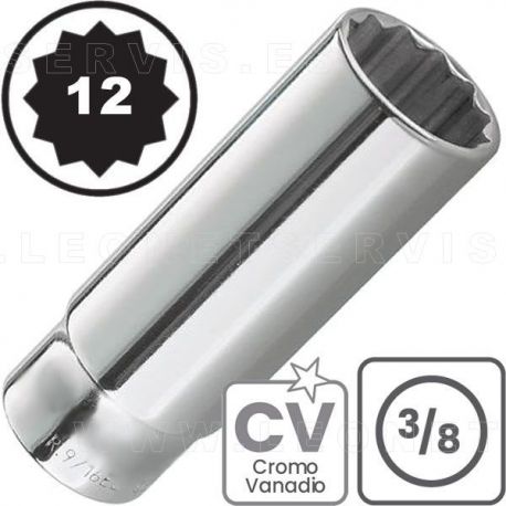 Vasos LARGOS de 3/8", 12 caras. Acero CRV