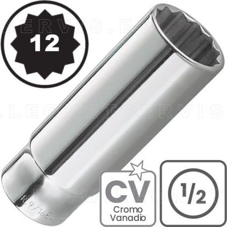 Vasos LARGOS de 1/2", 12 caras. Acero CRV