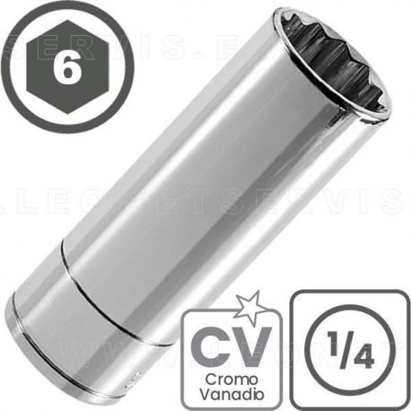 Vasos largos 50 mm 1/4", 6 caras acero crv (50bv30)