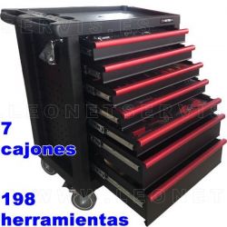 Carro de herramientas profesional con 7 cajones y 198 herramientas