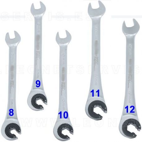 Juego de llaves de carraca abiertas para racores y tuberías. 5 piezas