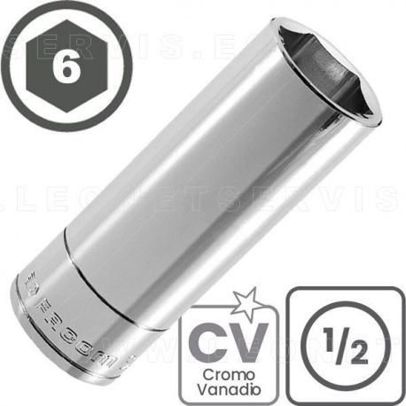 Vasos largos de 1/2", de 75 mm, 6 caras acero CR-V