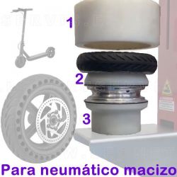 Útiles para montaje y desmontaje de rueda maciza en patinetes eléctricos