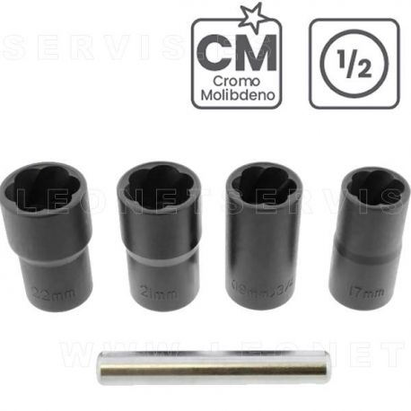 Juego de vasos 1/2" para quitar tornillos antirrobo o dañados