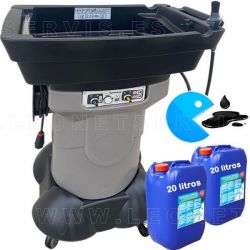 Lavadora MOVIL de piezas. Con bomba sumergible y temperatura de producto 38º . Incluye 40 litros de BlueLiquid®