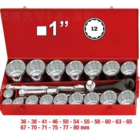 Juego de autoclé carraca con vasos de 12 caras y 1"