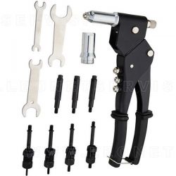 Remachadora con cabeza giratoria de remache s y tuercas remachables.