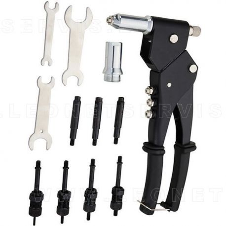 Remachadora con cabeza giratoria de remache s y tuercas remachables.