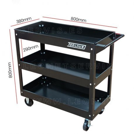 Carro metálico de taller con 3 bandejas