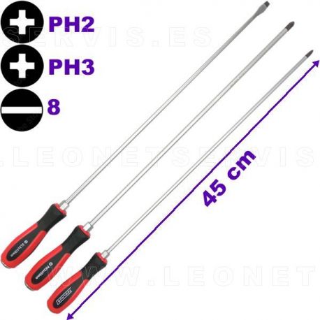 Juego de tres destornilladores EXTRA largos