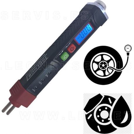Comprobador de presión de aire de neumáticos y calidad del liquido de frenos. Dos en uno