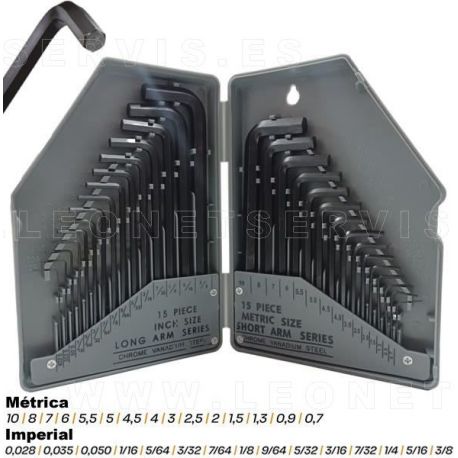 Juego de llaves ALLEN de métrica e imperial. 30 piezas