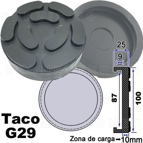 G29 Taco de goma de 100 mm para elevadores Ravagioli, Sirio, Space y otros...