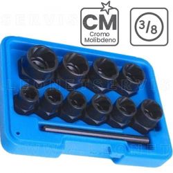 Juego de vasos 3/8" para quitar tornillos antirrobo o dañados, 11 piezas