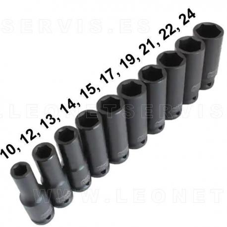 Juego de llaves de vaso impacto 1/2" cortos. 10 piezas (10-24 mm)