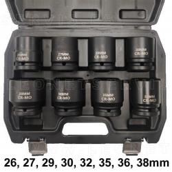 Juego de vasos de impacto cortos 3/4” DR – 6 caras, 17 piezas (19-46 mm) con estuche metálico