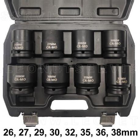 Juego de vasos de impacto cortos 3/4” DR – 6 caras, 17 piezas (19-46 mm) con estuche metálico