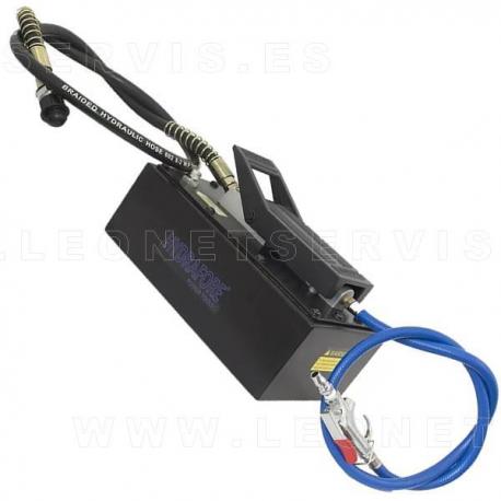 Bomba hidráulica neumática CON mangueras . Accionada por pedal neumático. Hasta 50 tons.