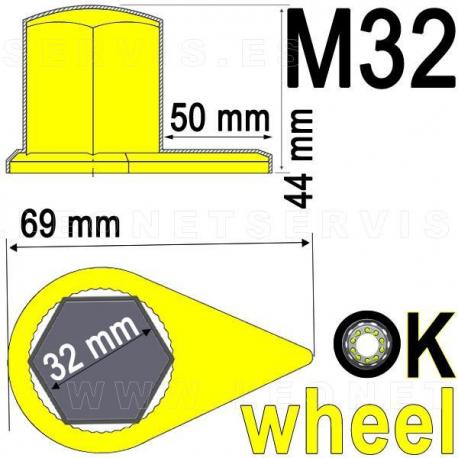 Tapón OKwheel® con indicador inferior de tuercas flojas para ruedas de vehículos industriales.