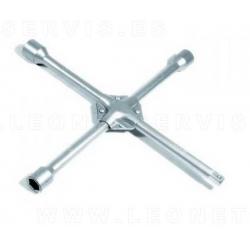 Llave de ruedas en cruz. Medidas 17, 19, 21 mm y cuadradillo de 1/2" Dr.