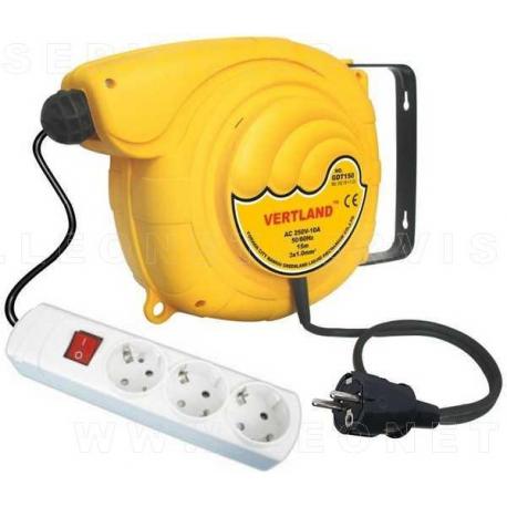 Enrollador de cable eléctrico de 15 metros y con tres enchufes