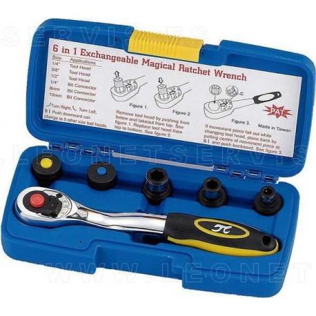 Juego de carraca con cabeza intercambiable 1/4, 3/8, 1/2, puntas 8 mm y 10 mm