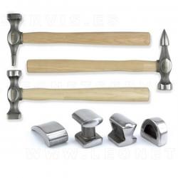Juego de tases y martillos para chapistas, 7 piezas