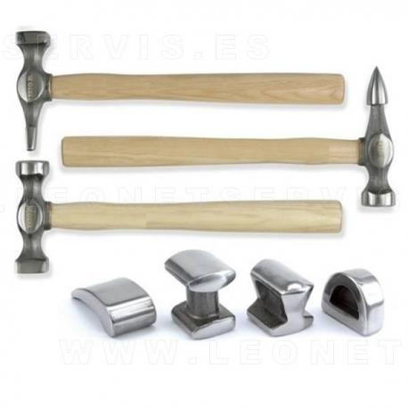 Juego de tases y martillos para chapistas, 7 piezas