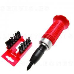 Destornillador de golpe 1/2" con 12 puntas planas, estrella y allen