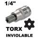 Vasos cortos 37 mm 1/4" con puntas torx inviolables acero crv (50bv30)