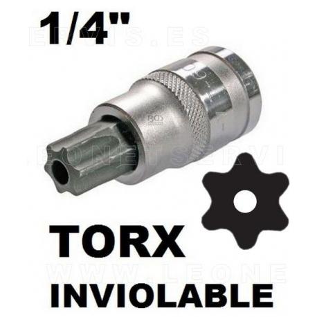 Vasos cortos 37 mm 1/4" con puntas torx inviolables acero crv (50bv30)