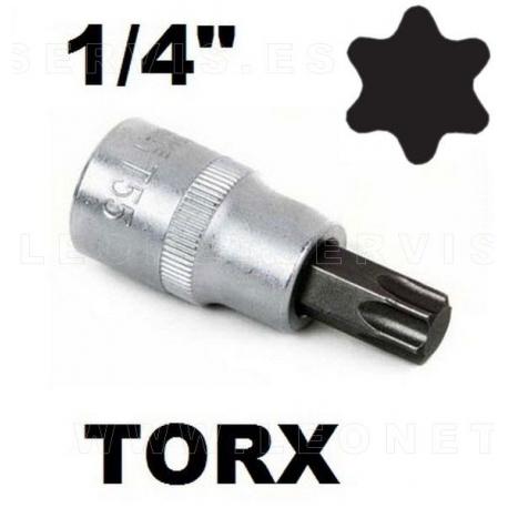 Vasos cortos 37 mm 1/4" con puntas torx acero crv (50bv30)