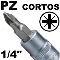 Vasos cortos 37 mm 1/4" con puntas pozi acero crv (50bv30)