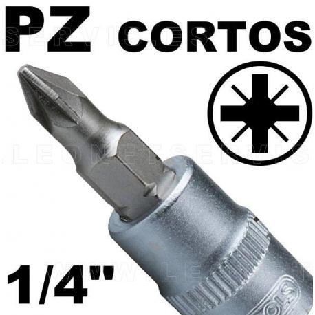 Vasos cortos 37 mm 1/4" con puntas pozi acero crv (50bv30)